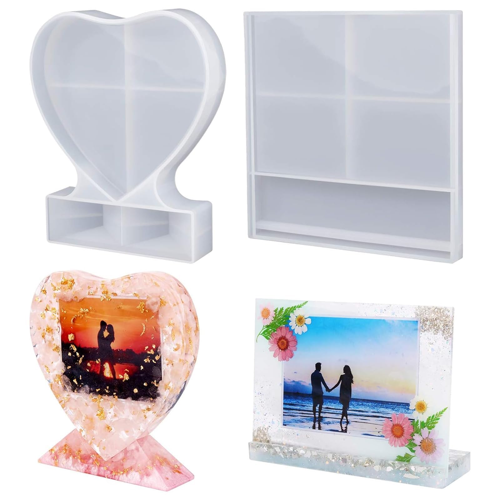 Resin Moulds Silicone, 2Pcs Square and Heart Frame Epoxy Resin Moulds, DIY Craft Moulds for Home Decoration and Creative Gifts, Reusable Silicone Moulds for Flowers and Resin Casting