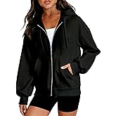 Bogoogmo Womens Zip Up Hoodie Oversized Fleece Hooded Sweatshirt Plain Comfy Loose Jackets Winter Fall Clothes