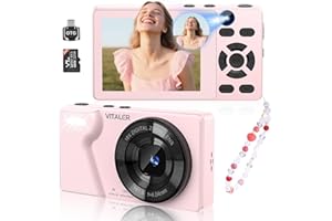 Vitaler Digital Camera with Front Rear Lens, Autofocus 64MP 4K Camera for Photography with 32GB Card, Portable Compact Point 