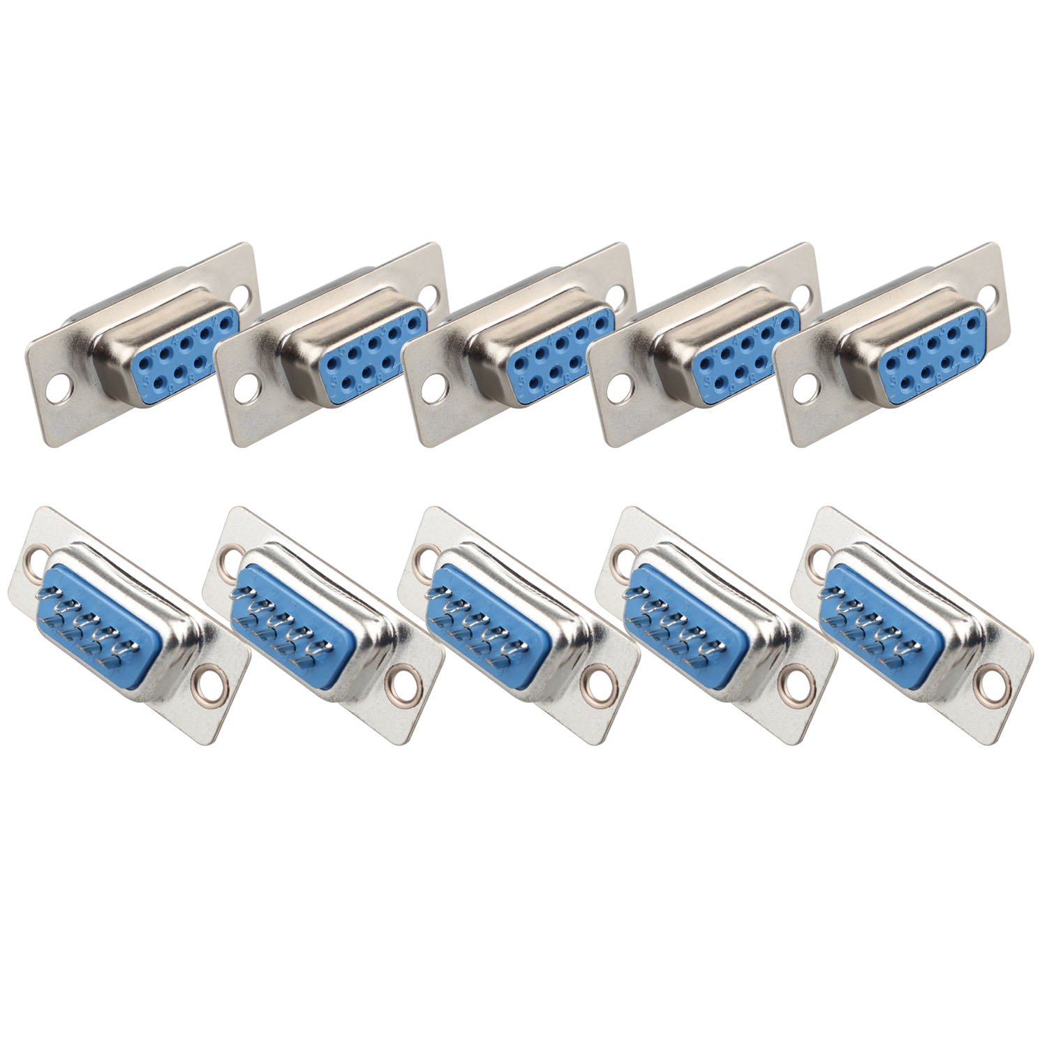 Futheda 10 Pcs Computer DB9 Female to Male Connector RS232 Socket Adapter Solder Type 9 Pin D-SUB Connectors
