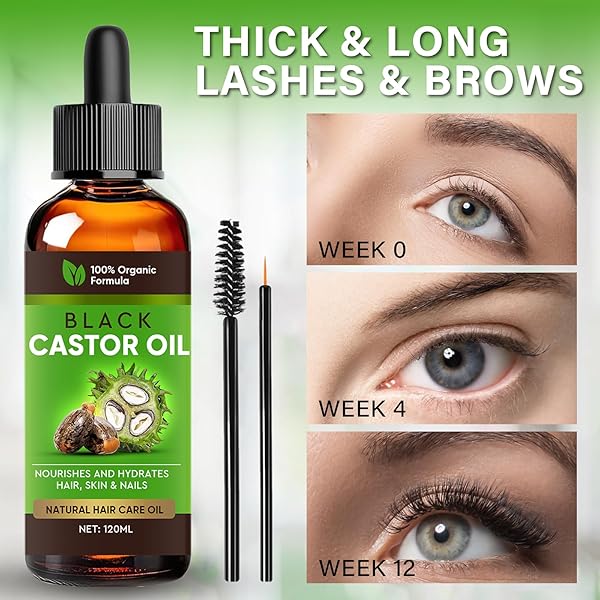 INSCAPE DATA CASTOR OIL, 100% PURE COLD PRESSED BLACK CASTOR OIL FOR HAIR, EYELASHES, EYEBROWS – DRY SKIN MOISTURIZER AND BODY OIL