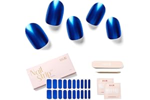 NAILOG Semi Cured Gel Nail Strips (20 Extra Long Stickers/Wraps) | Buy 2 Get 1 UV Lamp| Glossy & Long Lasting Soft Gel Finishing | Sapphire Blue