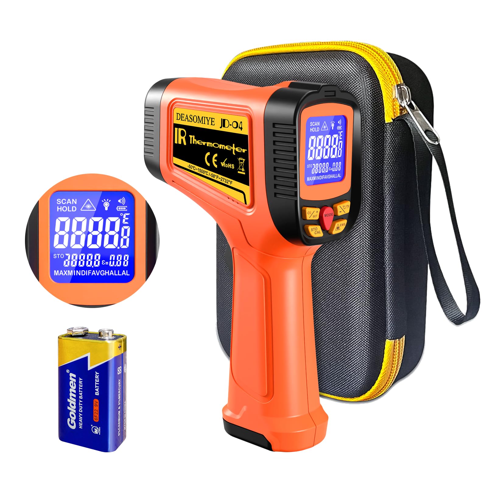 Photo 1 of -58°F to 2732°F Digital Infrared Thermometer Gun, 50:1 Distance Ratio Laser Temperature Gun with MAX/MIN/AVG Measure and Alarm, Heat IR Temp Gun for Cooking, Griddle, HVAC, Industrial Forging