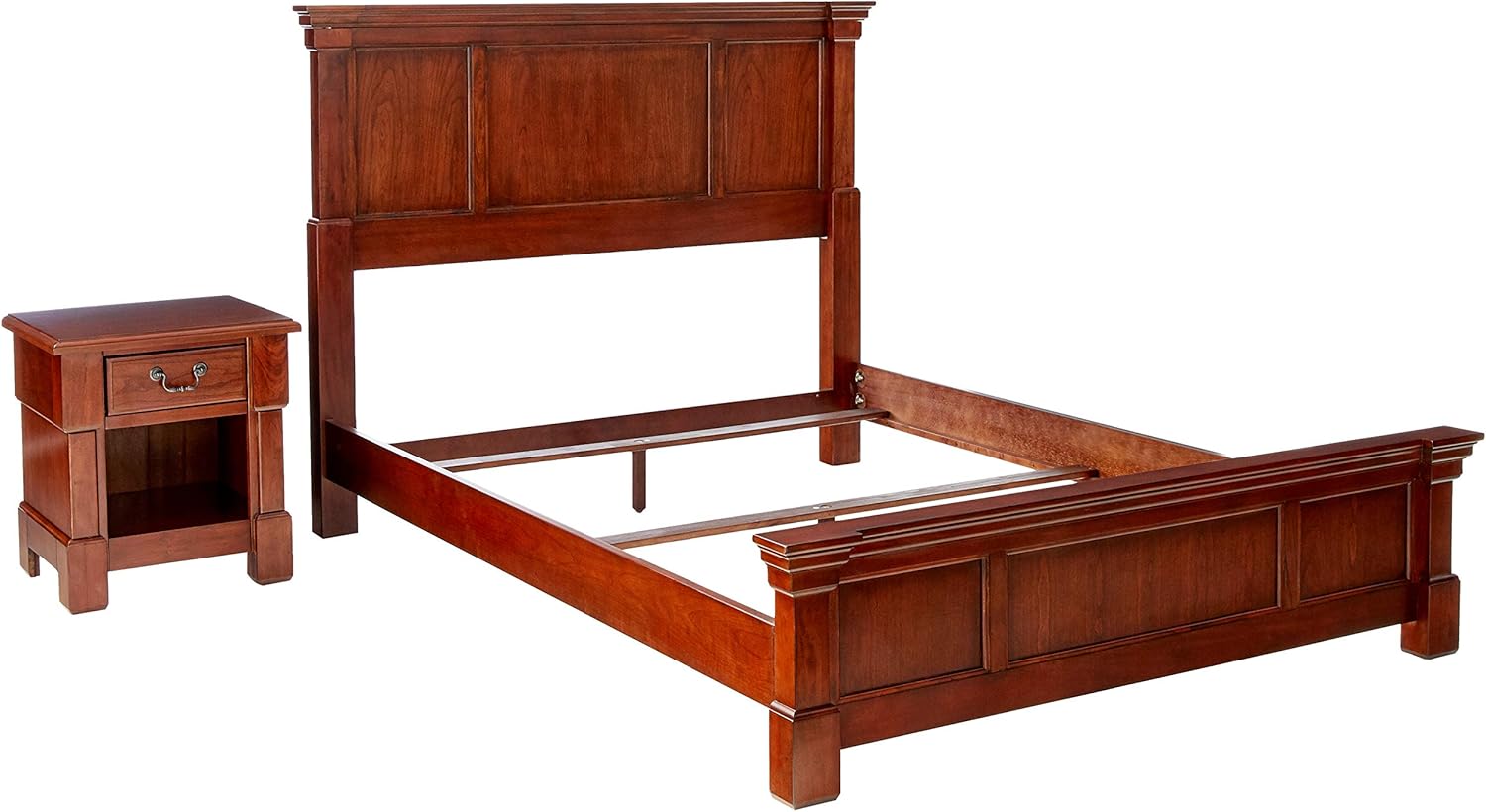 Home Styles Aspen Rustic Cherry Finish Queen Bed Set With Frame Moldings And Carved Posts Matching Nightstand Crafted From Mahogany Solids