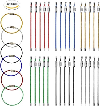 Amazon Co Jp Lianle 15 Cmステンレススチールワイヤkeychains Heavy Duty荷物タグループタグキーパー1 5 Mmケーブルキーリング文字列ツイストバレル 30パック 6色 文房具 オフィス用品