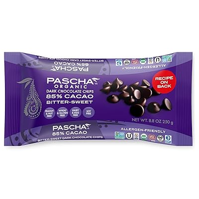 Pascha Organic Bitter Sweet Chocolate Baking Chips 85% Cacao, UTZ, Gluten Free, Non GMO, 8.8 Ounce, 6 Pack