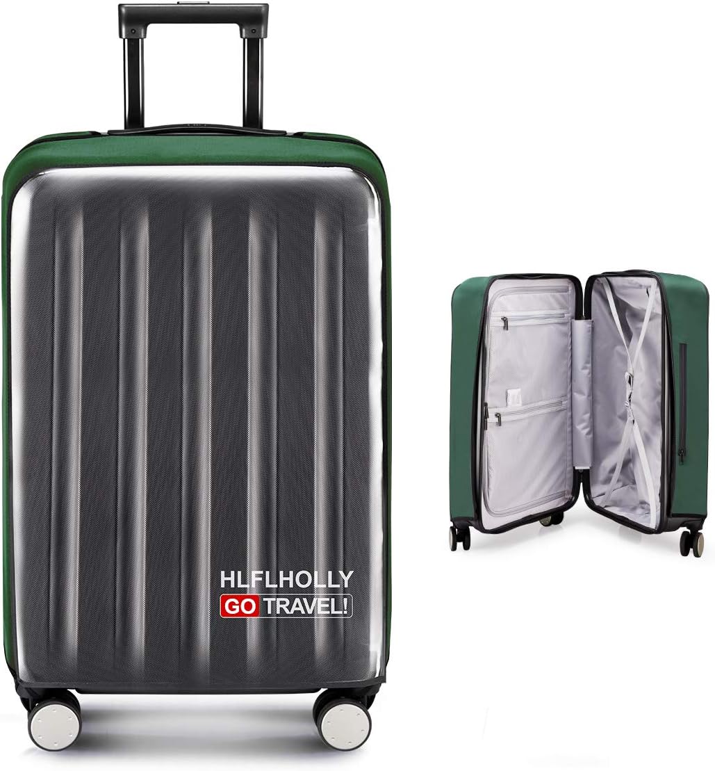 Removing-Free Travel Luggage Cover Suitcase Protector Fits 20-30 Inch Luggage (Elastic cloth+Clear pvc)
