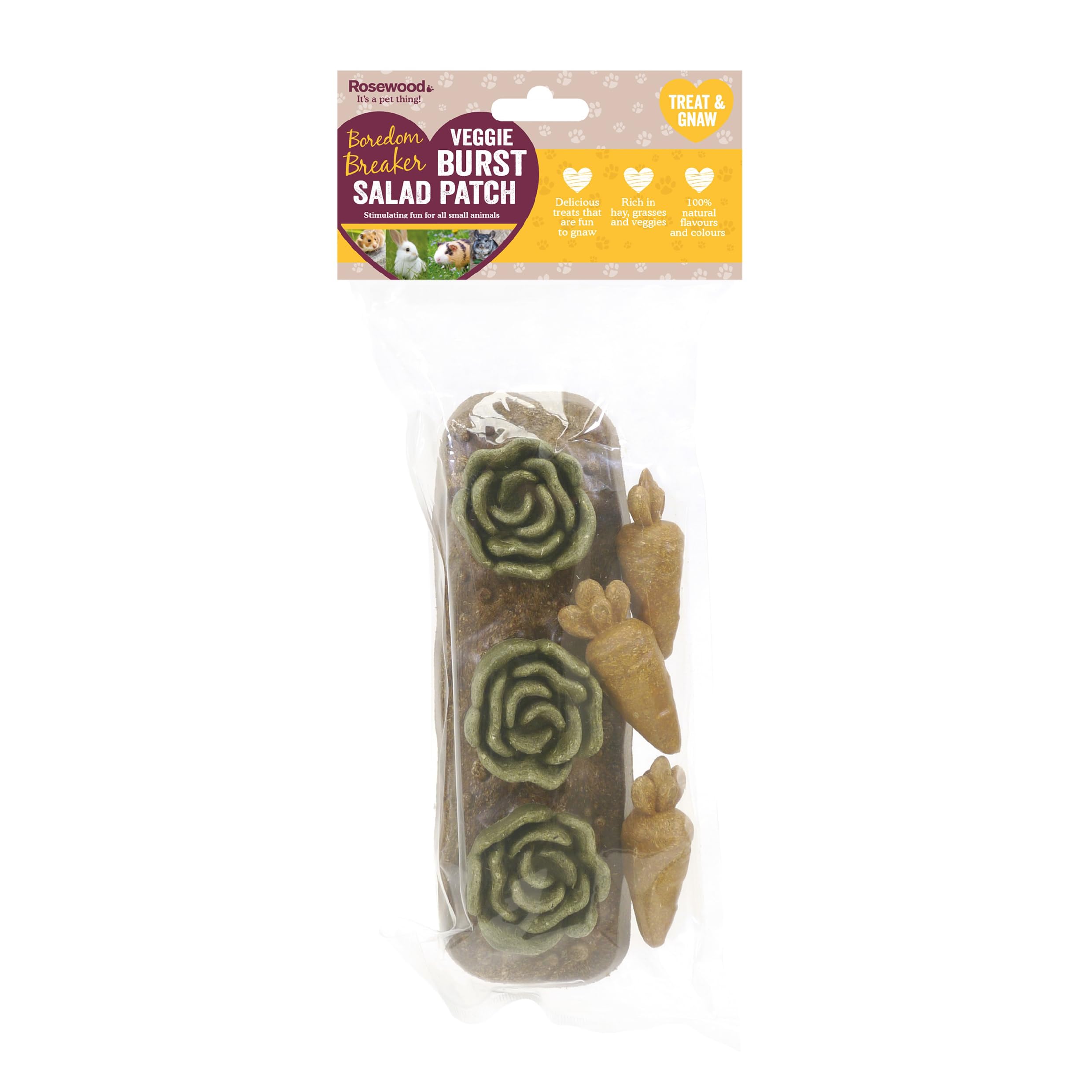 Rosewood Veggie Burst Salad Patch - Treat and Gnaw, Made with Natural Grasses and Vegetables, Boredom Breaker Treats for Rabbits, Guinea Pigs, Hamsters and all other Small Animals, 7pc