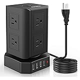 Surge Protector Power Bar Tower, 3.1A Fast USB Power Strip, 3M / 10FT Extension Cord, Power Bar with 8 AC Outlets & 4 USB Por