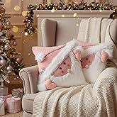 Burbell 2 Pcs Pink Christmas Pillow Covers 18"x18" Pink Santa Claus Christmas Decorations Pillowcase Santa Holiday Seasonal Pillow Cases Winter Indoor Decoration for Bed and Sofa