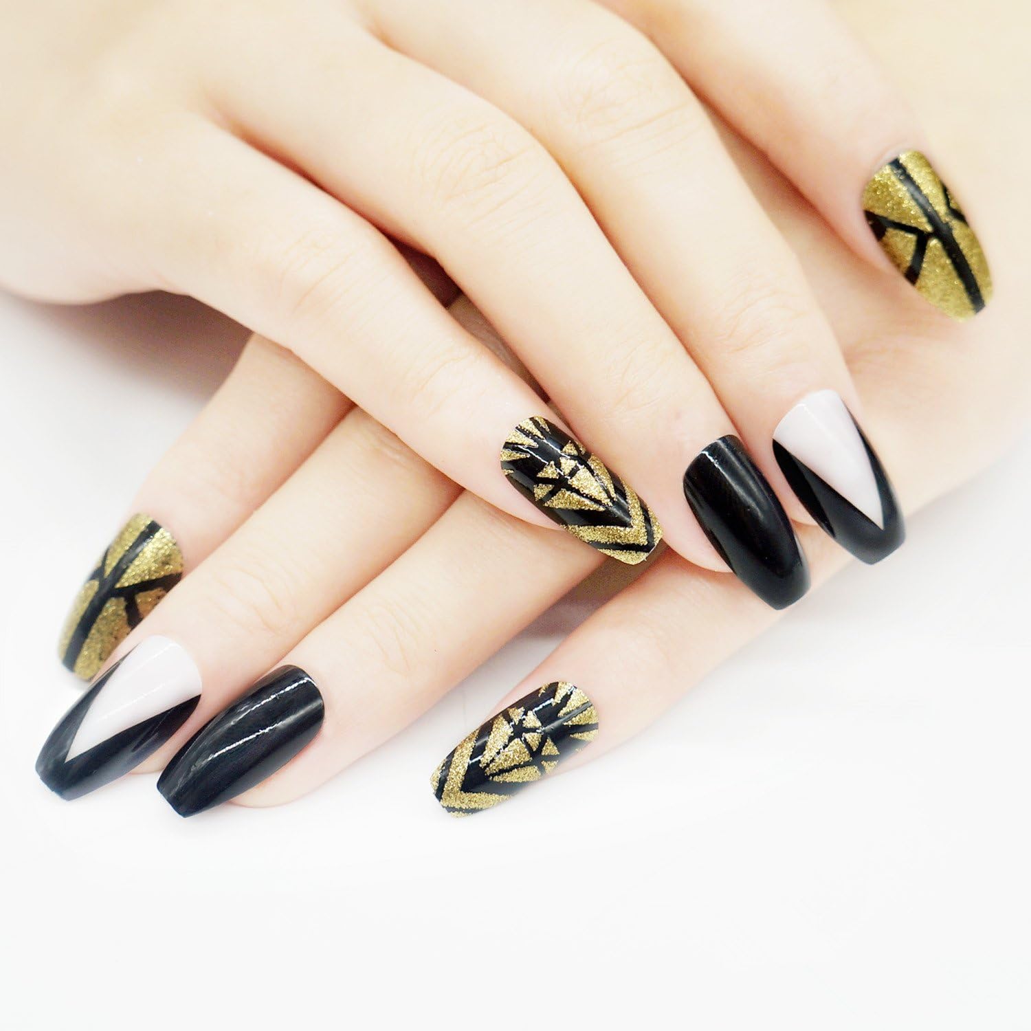 False Nails Coffin Shape 24 Pieces Full Cover Ballerina False Nails with Designs
