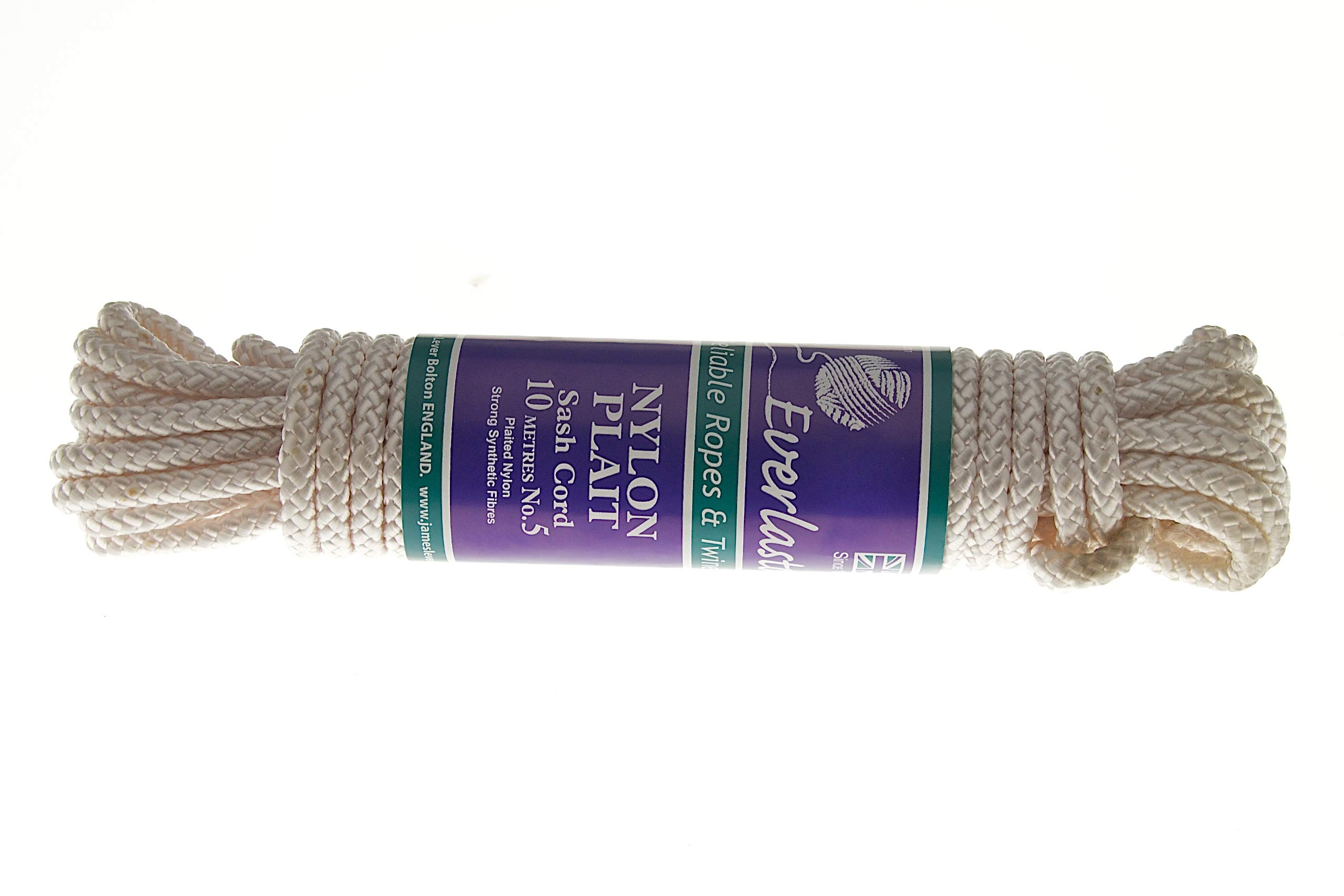Everlasto Plaited Nylon Sash Cord Pulley Line Rope with Strong Nylon Core No.4 (6.5mm) x 25m, White