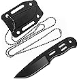 LFHC EDC Small Fixed Blade Neck Knife with Kydex Sheath, Cute Mini Necklace Knife for Men and Women -440C Steel Full Tang Design - Survival, Hunting, Camping, Hiking Cutting Tools (Black)