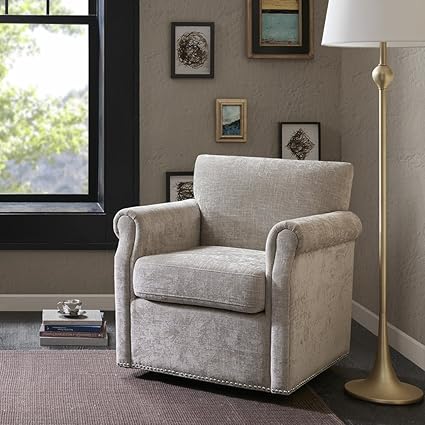Madison Park Mp103 0235 Aldrich Swivel Chair Solid Wood Plywood Metal Base Accent Armchair Modern Classic Style Family Room Sofa Furniture Cream