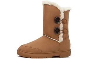 CLPP'LI Womens Twin Button Fully Fur Lined Waterproof Winter Snow Boots