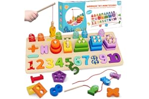 Martiount Montessori Toys for Toddler 2 3 Year Old Boys Girls Gifts, 5 in 1 Wooden Number Puzzle Sorting & Stacking Magnetic 