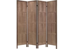 ROSE HOME FASHION RHF 6 Ft.Tall Room Divider with Stand,19" Each Panel,Rustic Folding Privacy Screens,Heavy Duty Partition Wall Dividers, Room Separator, Temporary Wall, Screen Panel with Feet, 4 Panel, Brown