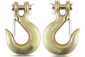 HIGH-PQ 1/4'' Heavy Duty Chain Hook, 2Pack Forged Steel G70 Clevis Grab Hook with Safety Latch for Trailer Truck Transport Chain, 12600LBS Capacity for Heavy Load