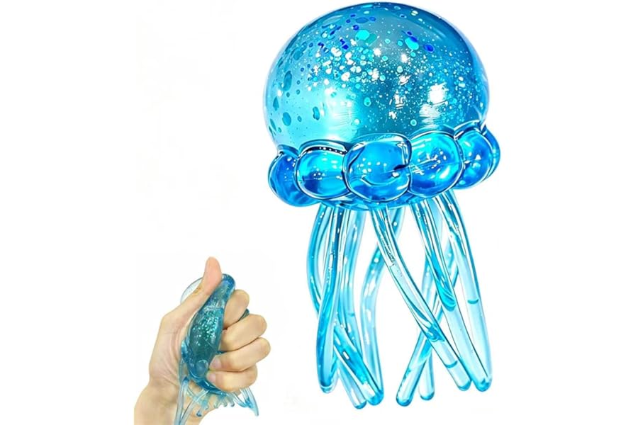 Jellyfish Squishy Toy, Glitter Jellyfish Squishy Squeeze Toy, Soft Slow Rise Squish Sensory Fidget Toy for Relaxing Hand Play, Cute Jelly Fish Squishy for Kids and Adults(Blue)