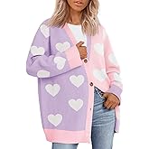 Saodimallsu Womens Heart Cardigan Sweaters Valentines Oversized Winter Color Block Button Up Cute Ribbed Sweater Coats