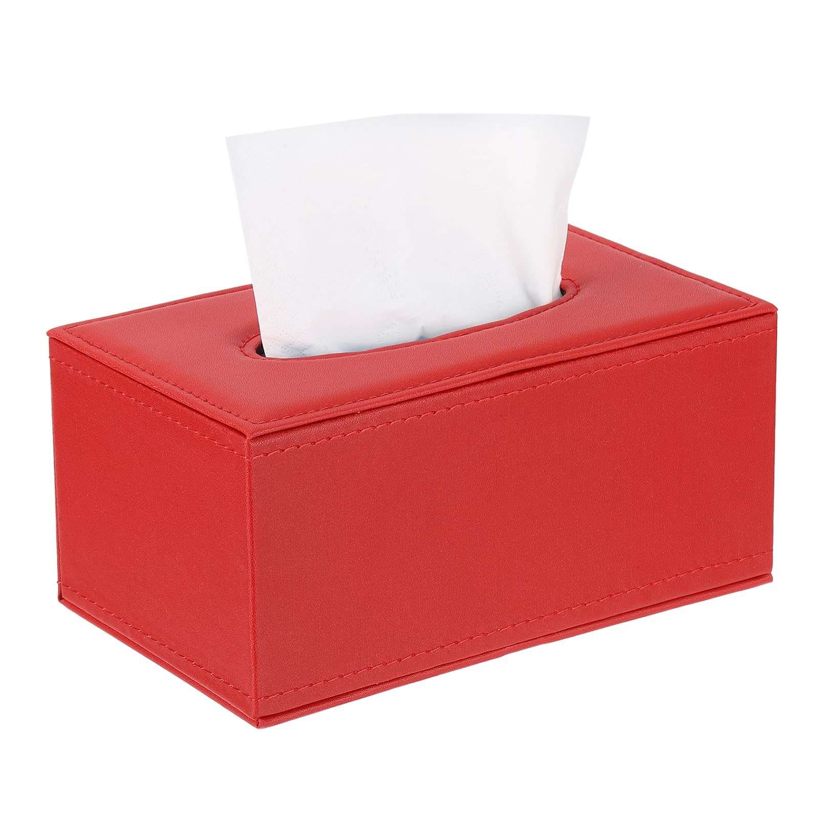 Photo 1 of uxcell Tissue Box Cover with Magnetic Bottom Rectangle Tissue Box Holder PU Leather Facial Tissue Paper Dispenser for Tabletop Bathroom Bedroom Kitchen, (Red, 7.9"x4.7"x3.7")