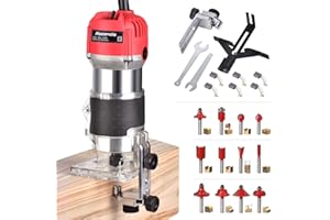 RAOENDIS Compact Wood Palm Router Tool Hand Trimmer Woodworking Joiner Cutting Palmming Tool 30000R/MIN 650-800W 110V with 12PCS 1/4" Router Bits