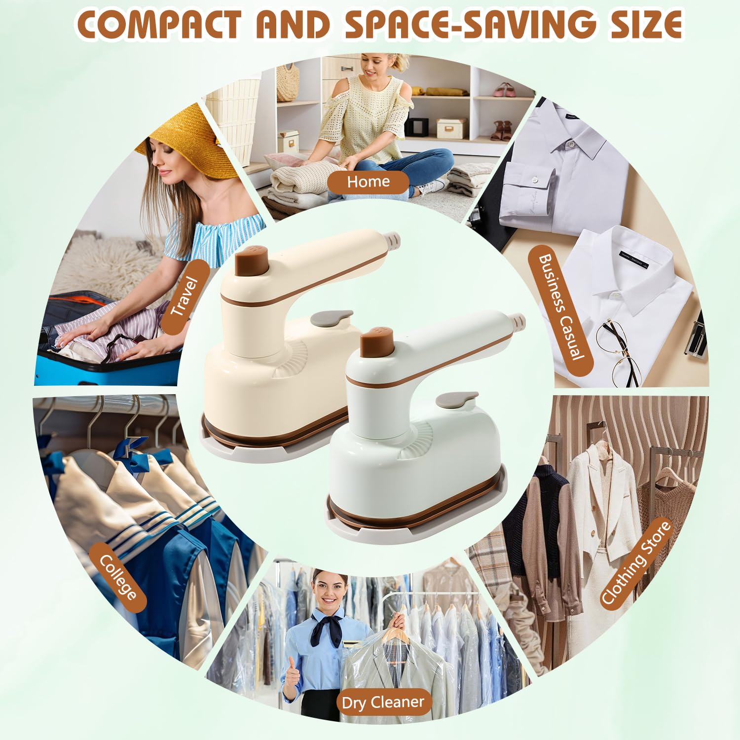 Sakerplus Steam Iron, 2-In-1 Steamer and Iron,Continuous Steam & Dry Ironing, Portable Steamer for Clothes, Compact Lightweight Design, Suitable for Home & Travel Use (White)