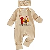 FIOMVA My First Thanksgiving Outfit Baby Girl Newborn Ribbed Romper Long Sleeve Onesie 1st Thanksgiving Clothes Preemie Fall