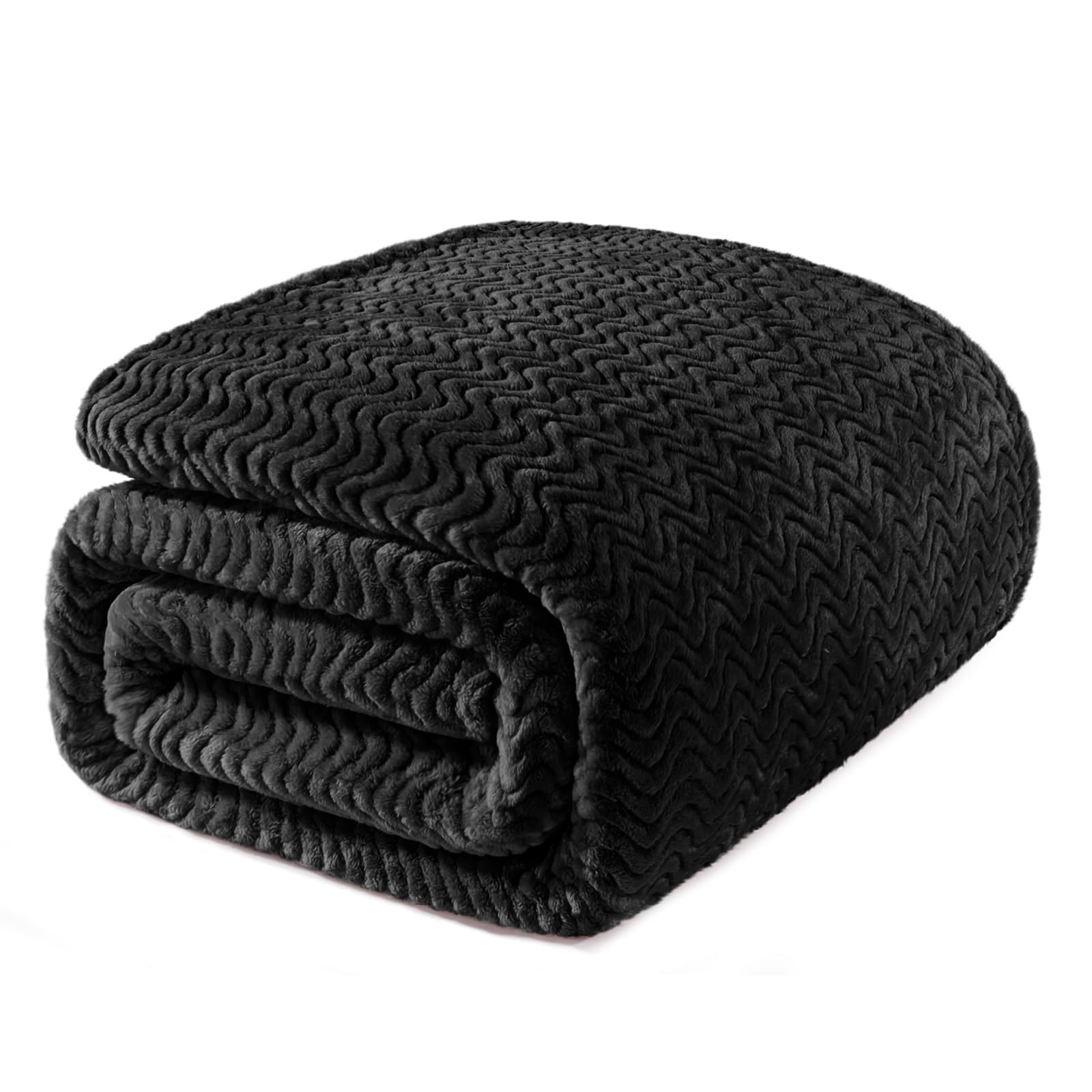 Exclusivo Mezcla Queen Size Fleece Blanket for Bed, 230x230 CM Cozy Lightweight Blankets for All Season, Decorative Giftable Fuzzy Plush Wave Textured Suitable for Women, Men, Black