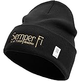 United States Marines Semper Fi Logo Embroidered 12 Inch Solid Knit Cuff Long Beanie Made in USA
