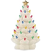 Lenox Figurine, Treasured Traditions Ivory Light-Up Ceramic Christmas Tree Figurine, Christmas Decorations, Holiday Winter Decor Indoor (Ivory, 1 Piece, 8.82-Inch Height) 3 AAA Batteries Not Included