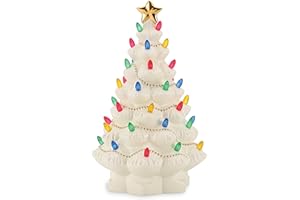 Lenox Figurine, Treasured Traditions Ivory Light-Up Ceramic Christmas Tree Figurine, Christmas Decorations, Holiday Winter Decor Indoor (Ivory, 1 Piece, 8.82-Inch Height) 3 AAA Batteries Not Included