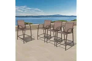 Pellebant Aluminum Outdoor Bar Stool Set of 4, Patio Counter Height Stools & Bar Chairs All-Weather for Backyard, Pool, Garden, Deck,Brown Frame, 27.5'' Seat Height,270 lb Capacity-Brown