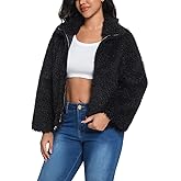 HOOD CREW Women's Faux Fur Long Sleeve Fleece Cropped Jacket Open Front Shaggy Warm Short Fall Winter Outerwear Coat