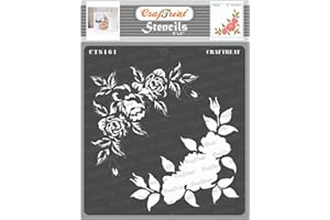 CrafTreat Layered Flower Stencils for Painting on Wood, Canvas, Paper, Fabric, Floor, Wall and Tile - 2 Step Rose Corner - 6x6 Inches - Reusable DIY Art and Craft Stencils for Painting Flowers