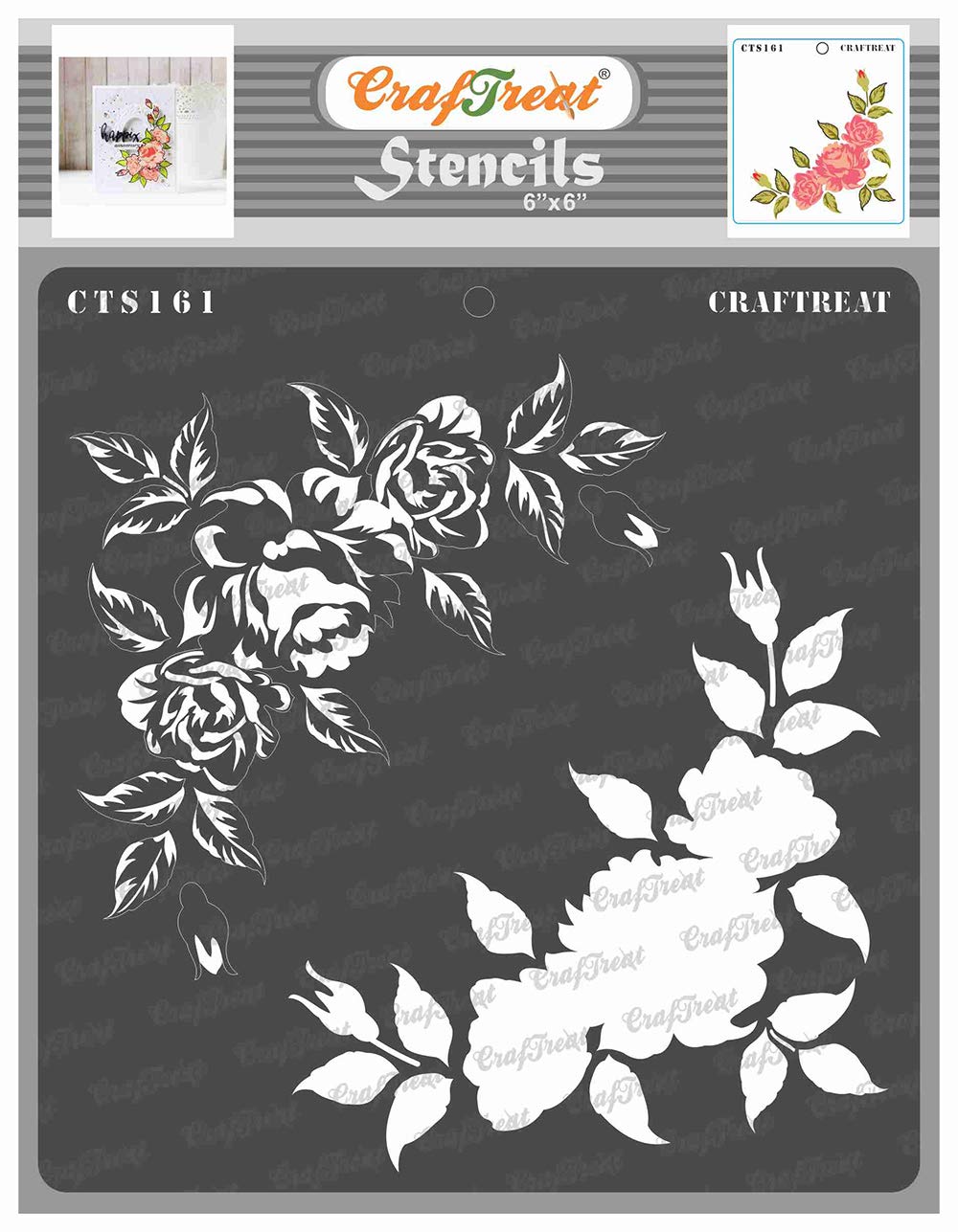 CrafTreat Layered Flower Stencils for Crafts Reusable Vintage - 2 Step Layered Rose Corner - Size: 6X6 Inches - Rose Stencils for Painting on Concrete, Canvas, Fabric, Paper, Wood and Wall