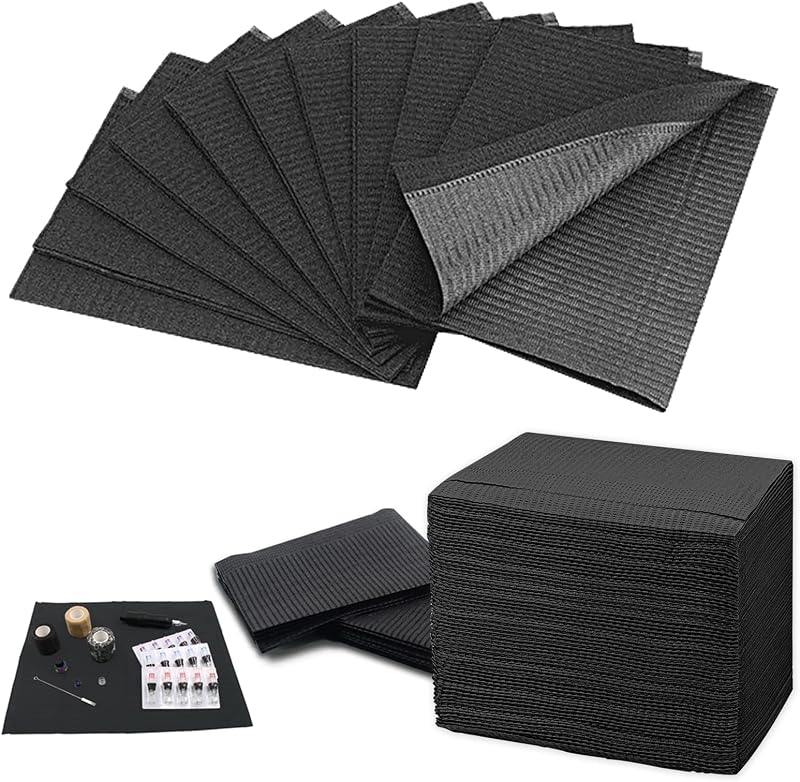 TONBAO Black Disposable Dental Bibs 50PCS Waterproof 3 Ply 13" x 18" Tray Covers