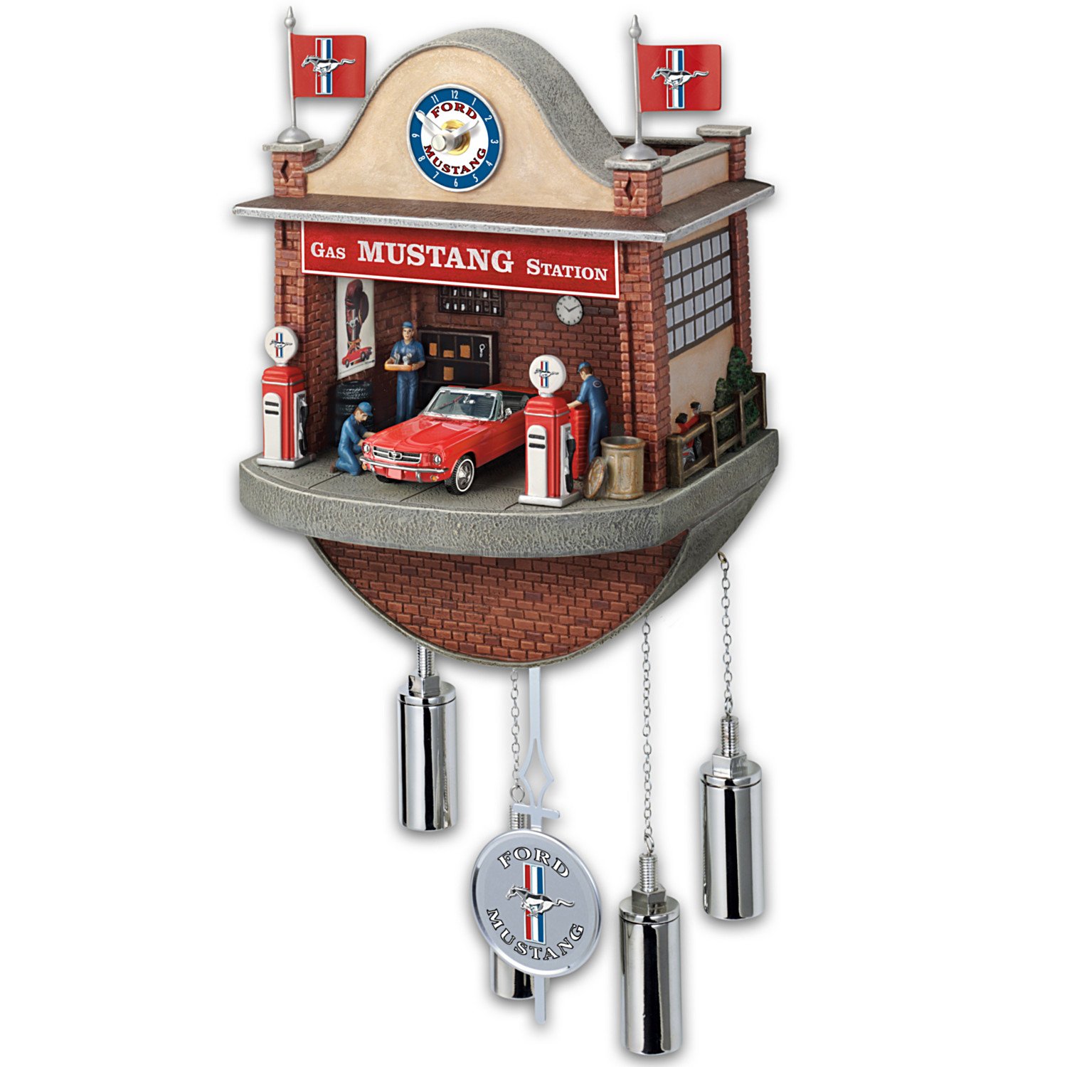 Ford Mustang Garage Cuckoo Clock With Moving Car And Revving Engine