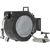 Amazon Basics Retractable Garden Hose Reel, 100 Foot, Wall Mounted, 10-Pattern Spray Nozzle, 180&deg; Swivel Bracket