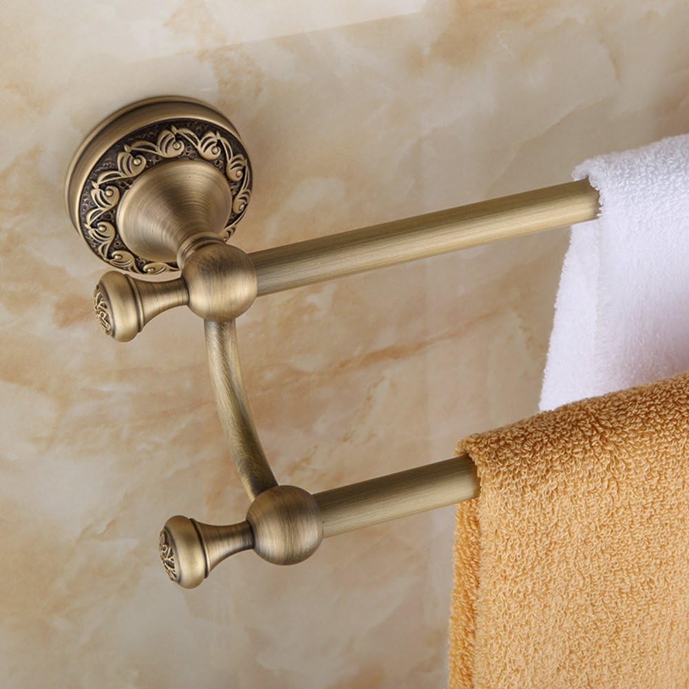 YHBGVCF Antique Carved Solid Brass Towel Rack/Retro Double