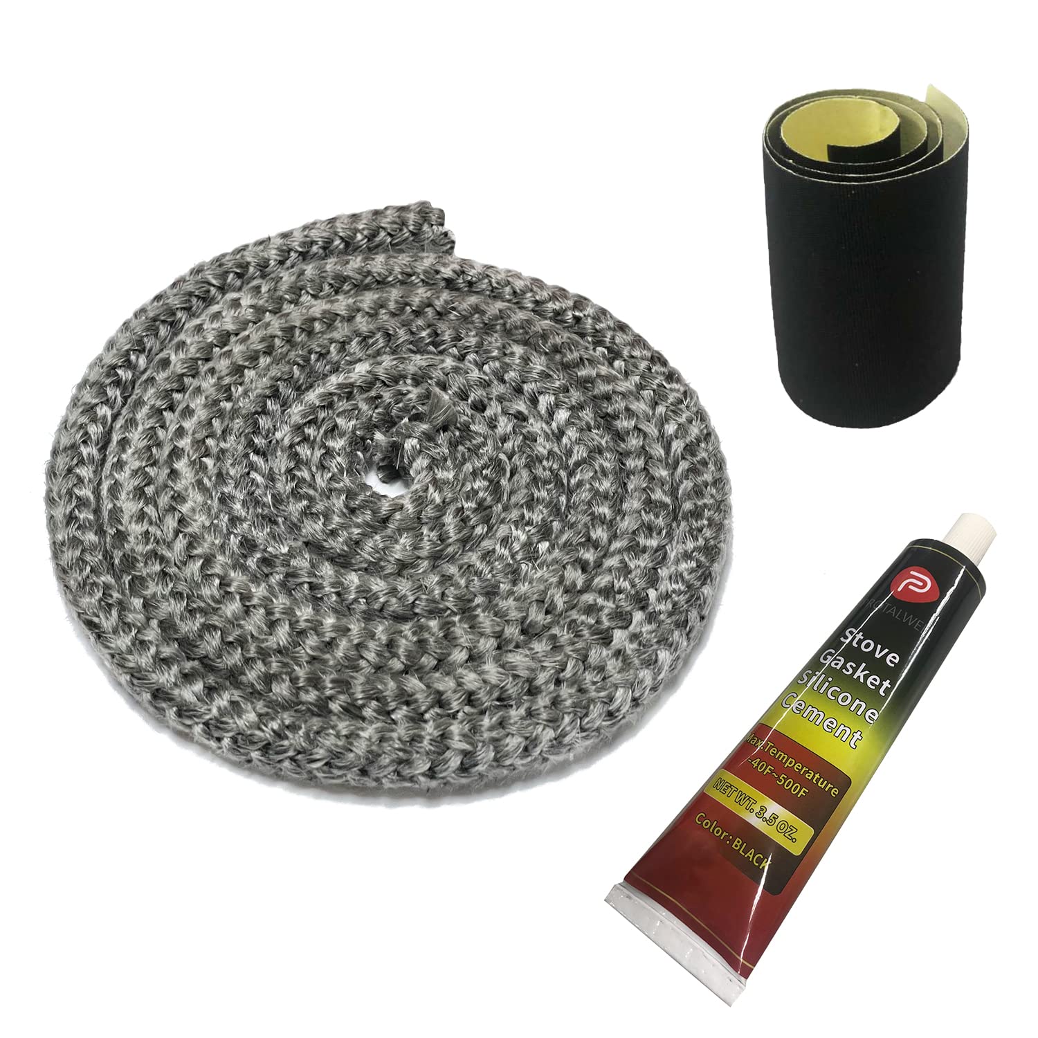 Wood Stove Gasket, 12mm(1/2") Wood Stove Door Gasket Kit, High Temperture Resistant Gasket Rope Replacement for Woodstove or Fireplace Doors, Grey Color, Fiberglass Material, Length 1.8m(72")