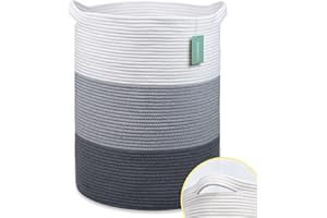 BOSROTY Large Laundry Hamper Basket for Girls Boys Kids 72L, Nursery Hamper, Tall Laundry Basket, Blanket Basket, Clothes Basket Laundry, Woven Storage Basket, Toy Basket, 16”x 22”, White & Gray