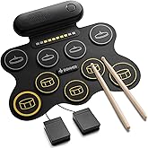 Donner Electric Drum Set for Kids, 9 Pads Roll-Up Electronic Drum, DED-20Q | 3W Built-in Speaker, Recording, 10 Demo Songs, 10 Rhythms, 16 Speed Grades, 0.48KG Lightweight, Portable, Type-C Port