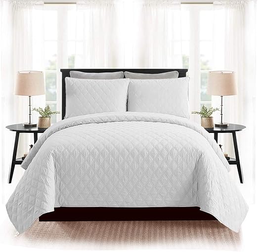 Ameha Quilted Bedspread Throw Embossed Pattern Quilt Coverlet