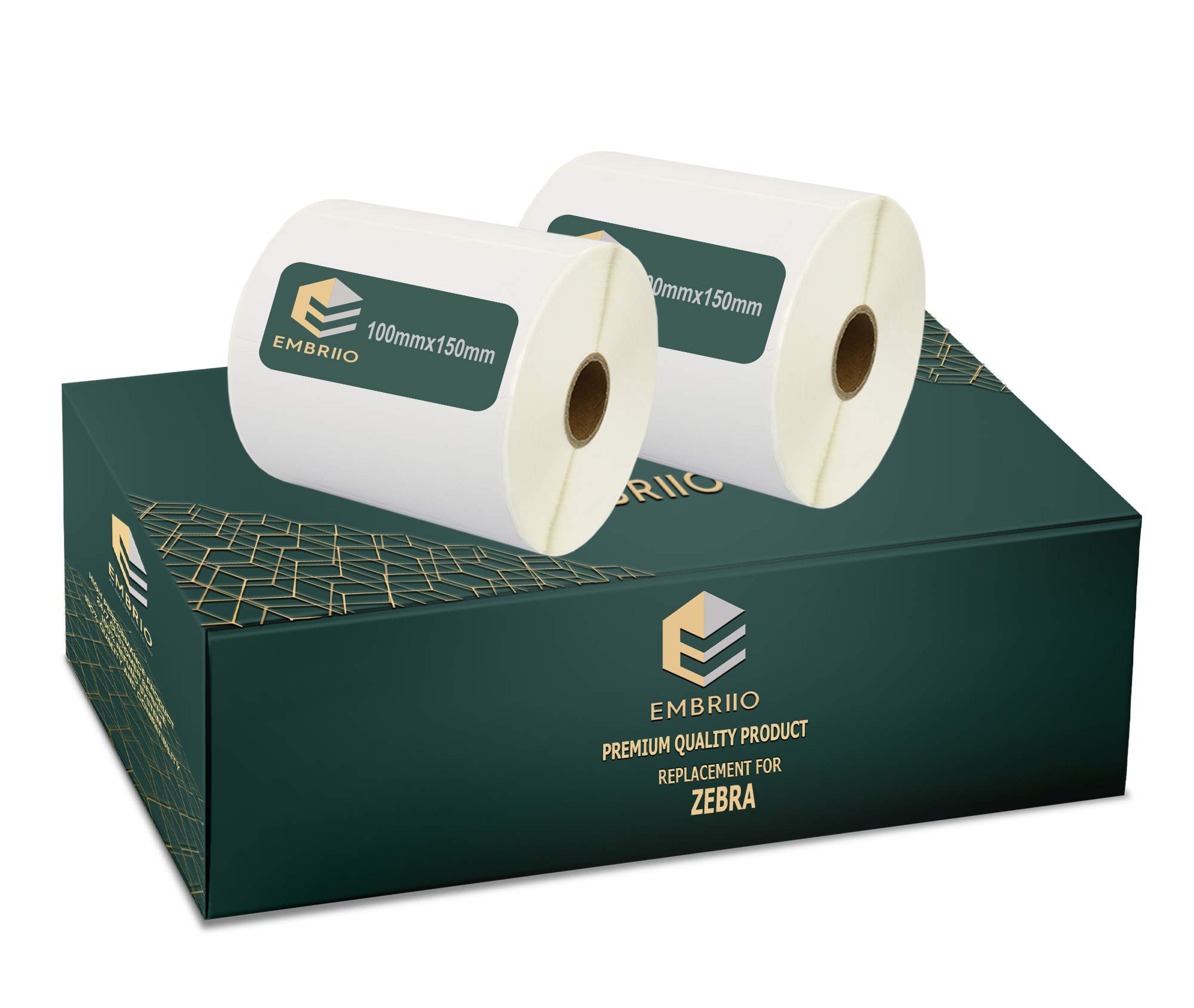EMBRIIO Set of 2 White Direct Thermal Labels Rolls Replacement for GP-1324D & Type Printers, 100mm x 150mm