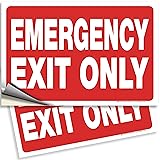 Emergency Exit Only Signs Stickers, 2 Pack 10x7