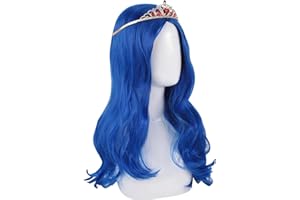 puluru Evie Wig Descendants 3 Costumes for Girls Kids Wigs Girls Cosplay Wig with Crown for Halloween Costumes and Party (Blue)