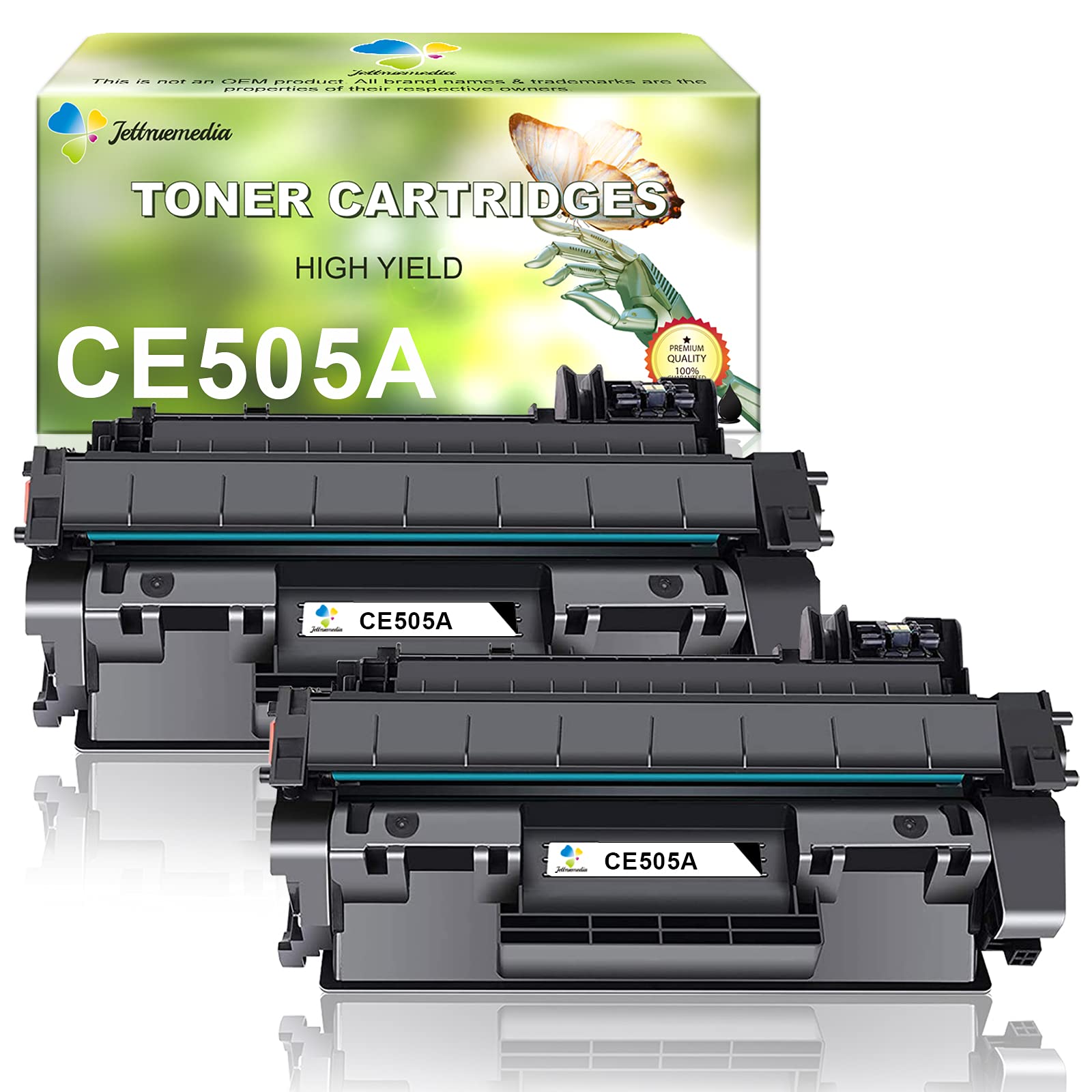 Jettruemedia CE505A Toner Cartridge Replacement for HP CE505A CE505X 05A 05X LaserJet P2030 P2035 P2035N P2050 P2055 P2055D P2055DN P2055X Printer (Black,2-Pack)