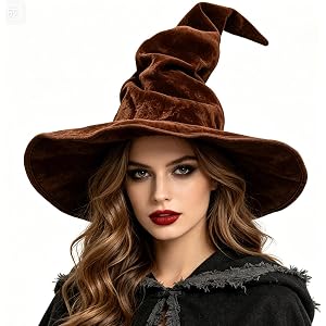 SYQBR Witch Hat Adult, Ruched Witches Hat for Women, Velvet Wizard Hats for Halloween Party Cosplay Costume Accessory