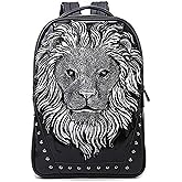 seamand Personalized 3D Lion PU Leather Casual Laptop Backpack for Men Durable Travel Daypack (Silver color)